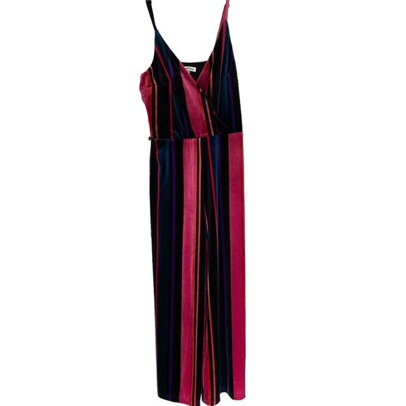 Speechless Velvet Striped Sleeveless V Neck Playsuit Jumpsuit Size Medium - Picture 1 of 10